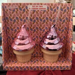 Jubillie Press Pink Ice Cream Sippers W/ Straw Water Wine Juice Party NEW